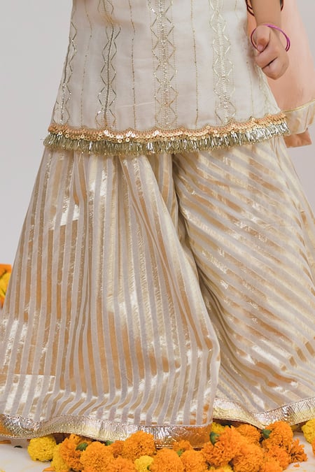 Chotibuti X AZA_Off White Chanderi, Cotton Gota Patti Embellished Kurta Sharara Set _Online_at_Aza_Fashions