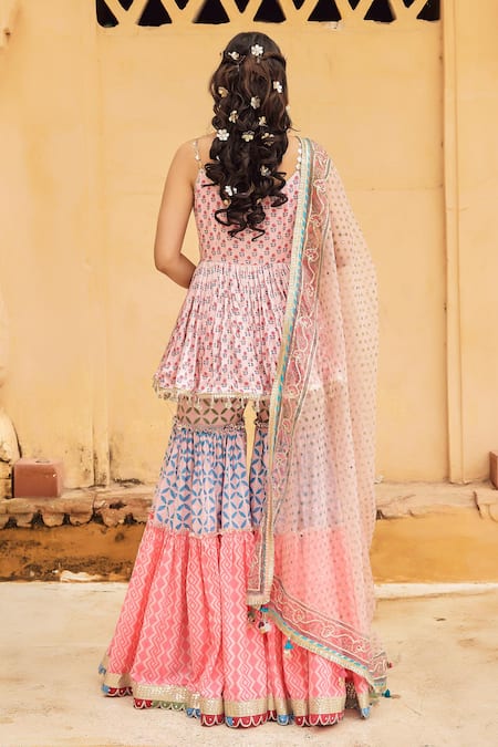 Maayera Jaipur Blossom Print Kurta Sharara Set 
