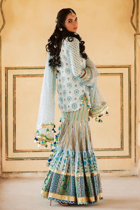 Maayera Jaipur Crest Bloom Print Kurta Sharara Set 