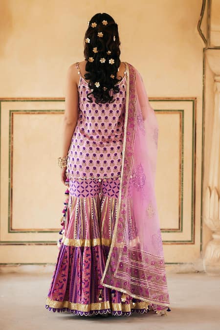 Maayera Jaipur Phool Print Embroidered Kurta Sharara Set 