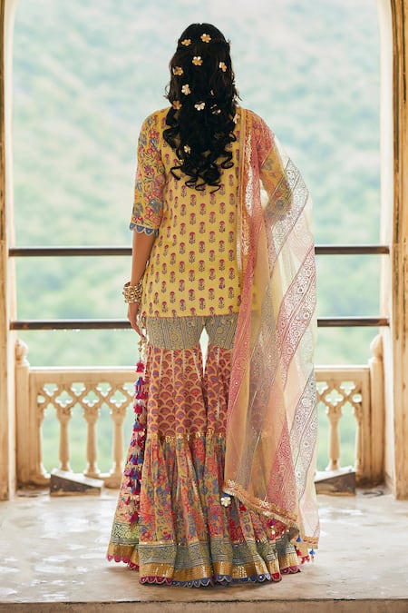 Maayera Jaipur Bahara Print Gota Embroidered Kurta Set 