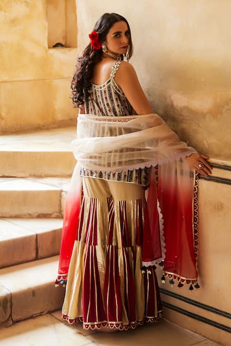 Maayera Jaipur Bud Bloom Print & Embroidered Kurta Sharara Set 