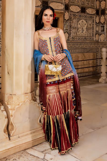 Maayera Jaipur Maroon Florin Jaal Embroidered Kurta Set 