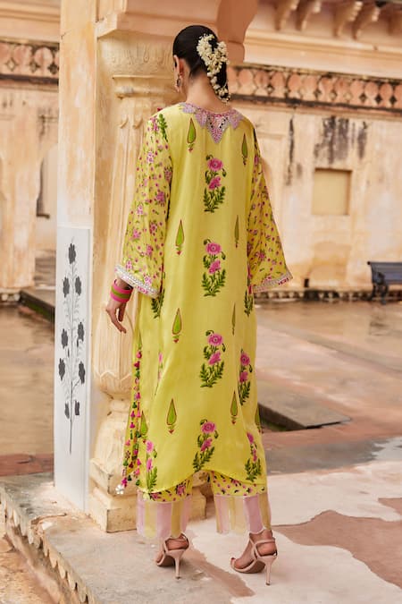 Maayera Jaipur Yellow Flower Print Kurta Set 
