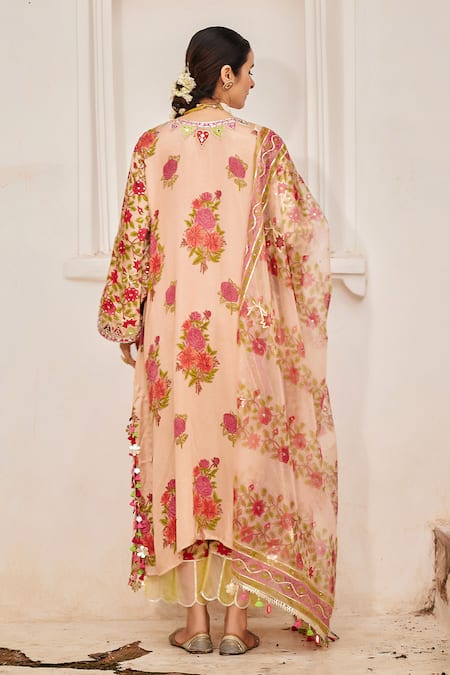 Maayera Jaipur Fleur Print Silk Organza Kurta Pant Set 