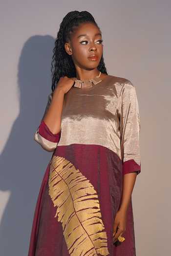 Buy_Taika By Poonam Bhagat_Multi Color Chanderi Embroidery Round Neck Banana Leaf Tunic And Pant Set _Online_at_Aza_Fashions