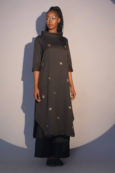 Buy Taika By Poonam Bhagat Black Crepe Sequins, Beads High Neck Beetle Hand Embroidered Tunic Online at Aza Fashions Buy_Taika By Poonam Bhagat_Black Crepe Sequins, Beads High Neck Beetle Hand Embroidered Tunic _Online_at_Aza_Fashions