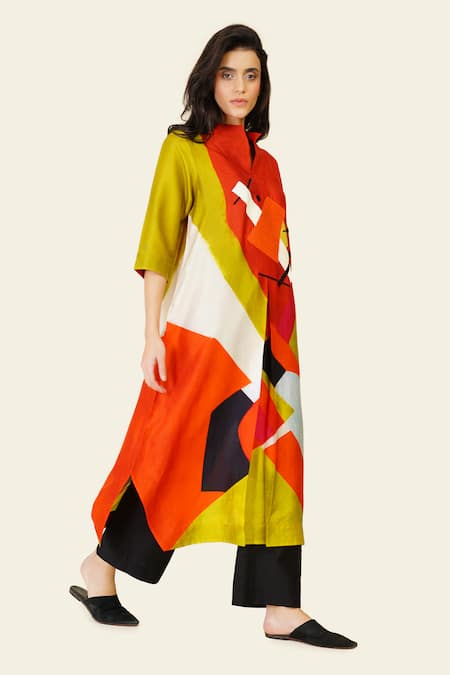 Buy Taika By Poonam Bhagat Multi Color Silk Embroidery Round Neck Multicolor Abstract Print Tunic Online at Aza Fashions Buy_Taika By Poonam Bhagat_Multi Color Silk Embroidery Round Neck Multicolor Abstract Print Tunic _Online_at_Aza_Fashions