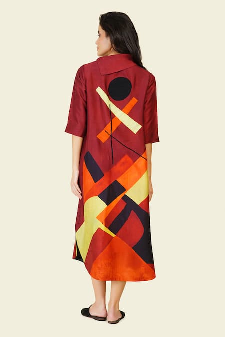 Shop Taika By Poonam Bhagat Multi Color Silk Embroidery Cowl Neck Geometric Dori Tunic at Aza Fashions Shop_Taika By Poonam Bhagat_Multi Color Silk Embroidery Cowl Neck Geometric Dori Tunic _at_Aza_Fashions
