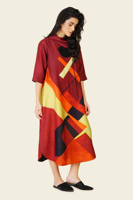 Buy Taika By Poonam Bhagat Multi Color Silk Embroidery Cowl Neck Geometric Dori Tunic Online at Aza Fashions Buy_Taika By Poonam Bhagat_Multi Color Silk Embroidery Cowl Neck Geometric Dori Tunic _Online_at_Aza_Fashions