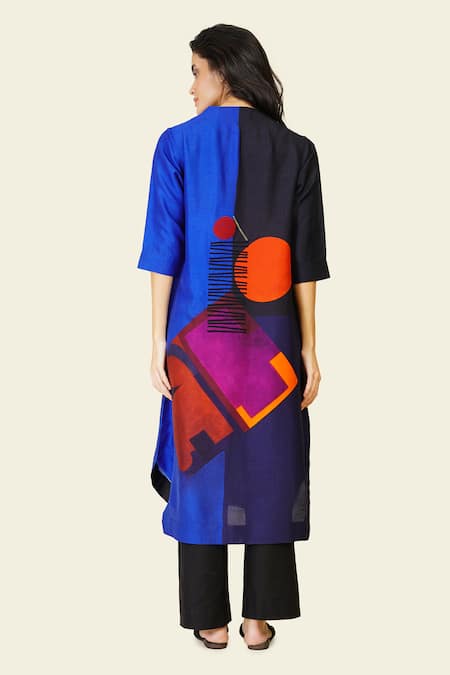 Shop Taika By Poonam Bhagat Multi Color Silk, Cotton Embroidery High Neck Geometric Dori Tunic at Aza Fashions Shop_Taika By Poonam Bhagat_Multi Color Silk, Cotton Embroidery High Neck Geometric Dori Tunic _at_Aza_Fashions