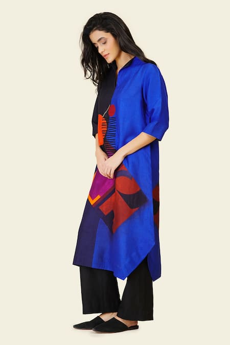 Buy Taika By Poonam Bhagat Multi Color Silk, Cotton Embroidery High Neck Geometric Dori Tunic Online at Aza Fashions Buy_Taika By Poonam Bhagat_Multi Color Silk, Cotton Embroidery High Neck Geometric Dori Tunic _Online_at_Aza_Fashions