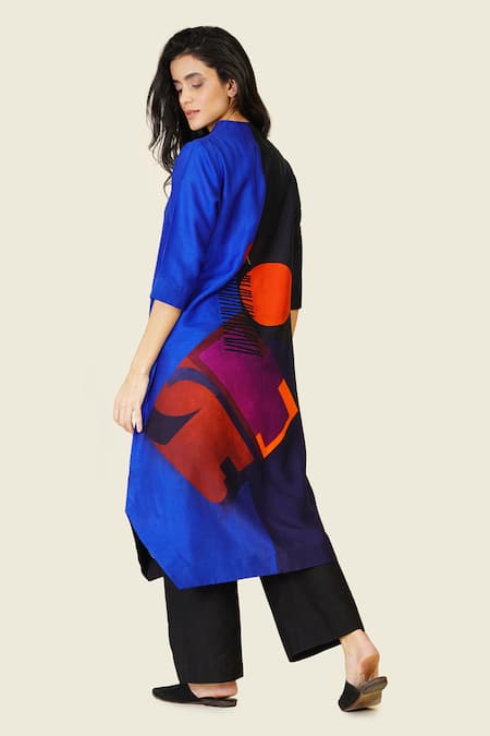 Taika By Poonam Bhagat Multi Color Silk, Cotton Embroidery High Neck Geometric Dori Tunic at Aza Fashions Taika By Poonam Bhagat_Multi Color Silk, Cotton Embroidery High Neck Geometric Dori Tunic _at_Aza_Fashions