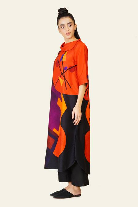 Taika By Poonam Bhagat Multi Color Silk Embroidery High Neck Abstract Dori Tunic Online at Aza Fashions Taika By Poonam Bhagat_Multi Color Silk Embroidery High Neck Abstract Dori Tunic _Online_at_Aza_Fashions