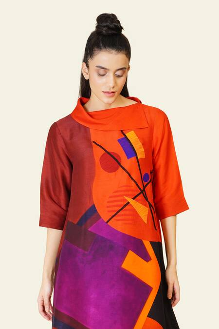 Buy Taika By Poonam Bhagat Multi Color Silk Embroidery High Neck Abstract Dori Tunic Online at Aza Fashions Buy_Taika By Poonam Bhagat_Multi Color Silk Embroidery High Neck Abstract Dori Tunic _Online_at_Aza_Fashions