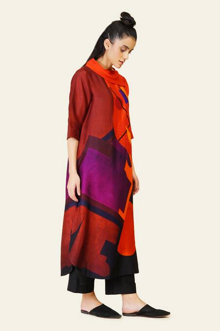 Shop Taika By Poonam Bhagat Multi Color Silk Embroidery High Neck Abstract Dori Tunic Online at Aza Fashions Shop_Taika By Poonam Bhagat_Multi Color Silk Embroidery High Neck Abstract Dori Tunic _Online_at_Aza_Fashions