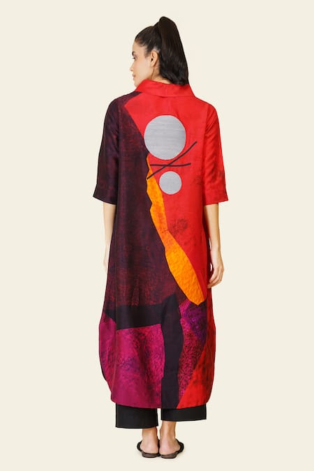 Shop Taika By Poonam Bhagat Multi Color Silk Diamonds Cowl Neck Geometric Print Dori Embroidered Tunic at Aza Fashions Shop_Taika By Poonam Bhagat_Multi Color Silk Diamonds Cowl Neck Geometric Print Dori Embroidered Tunic _at_Aza_Fashions