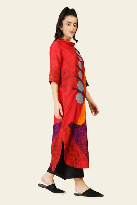 Taika By Poonam Bhagat Multi Color Silk Diamonds Cowl Neck Geometric Print Dori Embroidered Tunic Online at Aza Fashions Taika By Poonam Bhagat_Multi Color Silk Diamonds Cowl Neck Geometric Print Dori Embroidered Tunic _Online_at_Aza_Fashions