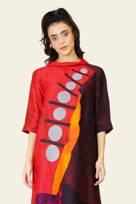 Buy Taika By Poonam Bhagat Multi Color Silk Diamonds Cowl Neck Geometric Print Dori Embroidered Tunic Online at Aza Fashions Buy_Taika By Poonam Bhagat_Multi Color Silk Diamonds Cowl Neck Geometric Print Dori Embroidered Tunic _Online_at_Aza_Fashions