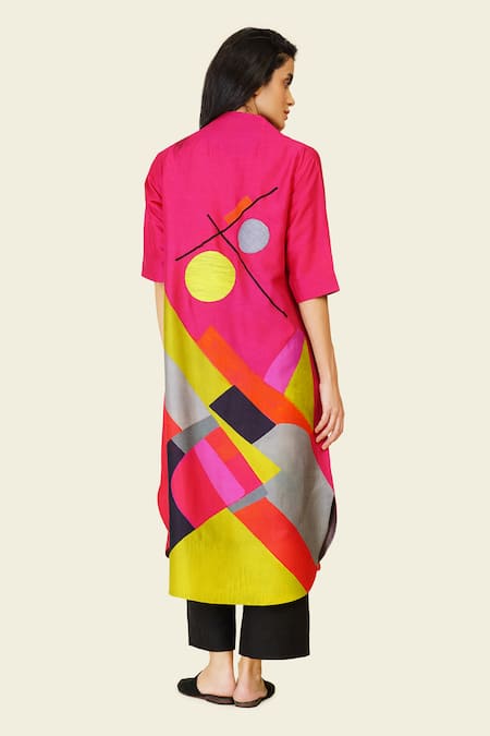 Shop Taika By Poonam Bhagat Multi Color Silk Embroidery High Neck Geometric Resham Tunic at Aza Fashions Shop_Taika By Poonam Bhagat_Multi Color Silk Embroidery High Neck Geometric Resham Tunic _at_Aza_Fashions