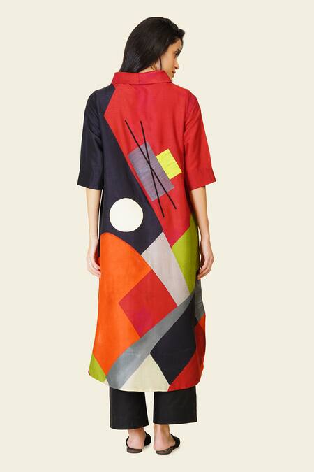 Shop Taika By Poonam Bhagat Multi Color Silk Embroidery Cowl Neck Abstract Print Tunic at Aza Fashions Shop_Taika By Poonam Bhagat_Multi Color Silk Embroidery Cowl Neck Abstract Print Tunic _at_Aza_Fashions