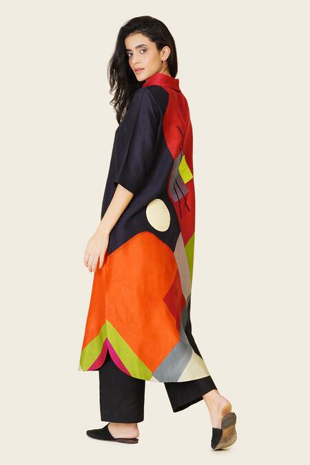 Taika By Poonam Bhagat Multi Color Silk Embroidery Cowl Neck Abstract Print Tunic Online at Aza Fashions Taika By Poonam Bhagat_Multi Color Silk Embroidery Cowl Neck Abstract Print Tunic _Online_at_Aza_Fashions