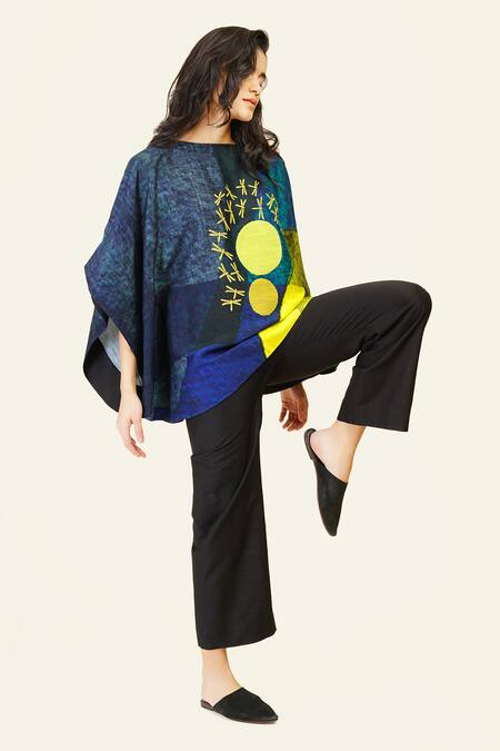 Shop Taika By Poonam Bhagat Multi Color Silk Embroidery Boat Neck Multicolor Geometric Print Top at Aza Fashions Shop_Taika By Poonam Bhagat_Multi Color Silk Embroidery Boat Neck Multicolor Geometric Print Top _at_Aza_Fashions