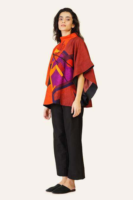 Buy Taika By Poonam Bhagat Multi Color Silk Embroidery Cowl Neck Multicolor Geometric Shape Print Top Online at Aza Fashions Buy_Taika By Poonam Bhagat_Multi Color Silk Embroidery Cowl Neck Multicolor Geometric Shape Print Top _Online_at_Aza_Fashions