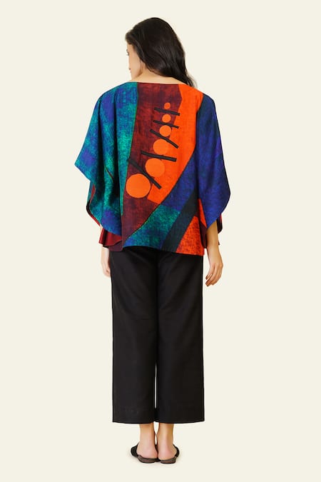 Shop Taika By Poonam Bhagat Multi Color Silk Embroidery Boat Neck Multicolor Geometric Top at Aza Fashions Shop_Taika By Poonam Bhagat_Multi Color Silk Embroidery Boat Neck Multicolor Geometric Top _at_Aza_Fashions