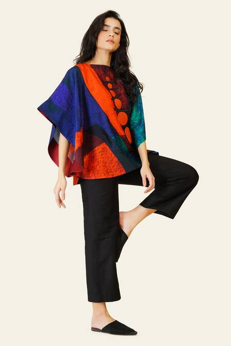Taika By Poonam Bhagat Multi Color Silk Embroidery Boat Neck Multicolor Geometric Top Online at Aza Fashions Taika By Poonam Bhagat_Multi Color Silk Embroidery Boat Neck Multicolor Geometric Top _Online_at_Aza_Fashions