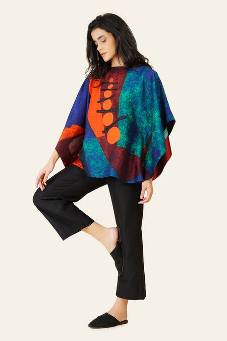 Shop Taika By Poonam Bhagat Multi Color Silk Embroidery Boat Neck Multicolor Geometric Top Online at Aza Fashions Shop_Taika By Poonam Bhagat_Multi Color Silk Embroidery Boat Neck Multicolor Geometric Top _Online_at_Aza_Fashions