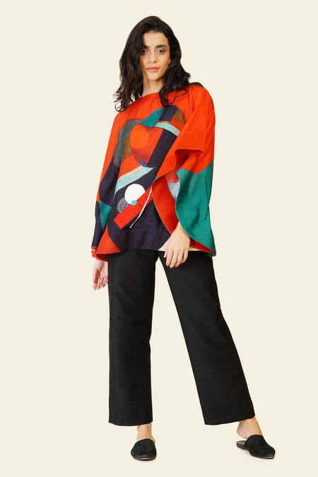 Buy Taika By Poonam Bhagat Multi Color Silk Boat Neck Circular Print Multicolor Top Online at Aza Fashions Buy_Taika By Poonam Bhagat_Multi Color Silk Boat Neck Circular Print Multicolor Top _Online_at_Aza_Fashions