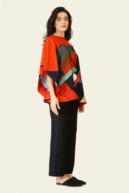 Shop Taika By Poonam Bhagat Multi Color Silk Boat Neck Circular Print Multicolor Top Online at Aza Fashions Shop_Taika By Poonam Bhagat_Multi Color Silk Boat Neck Circular Print Multicolor Top _Online_at_Aza_Fashions