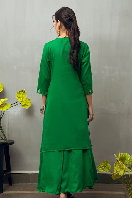 Gulaal Mirror Embroidered Green Kurta Set 