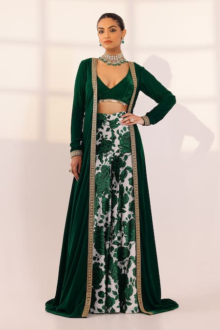 SANAM Border Embroidered Cape Sharara Set 