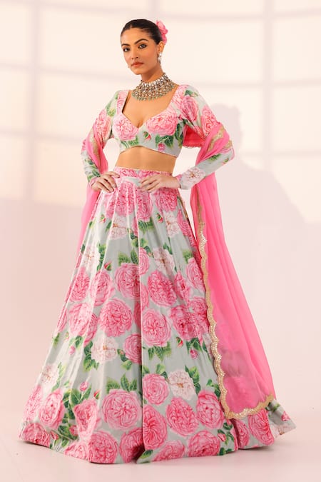 SANAM Rose Print Lehenga Set 