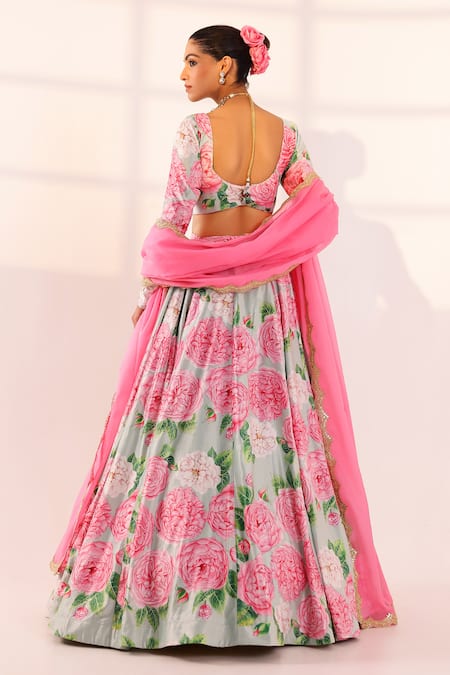 Sanam Rose Print Velvet Lehenga Set