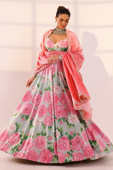 Sanam Floral Printed Velvet Lehenga Set 