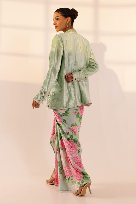 Sanam Floral Print Coin Embellished Blazer Set 
