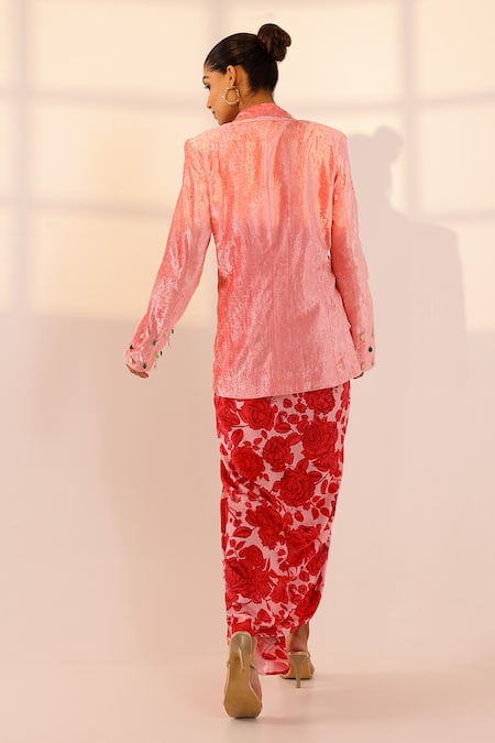 Sanam Embellished Pink Blazer & Skirt Set 