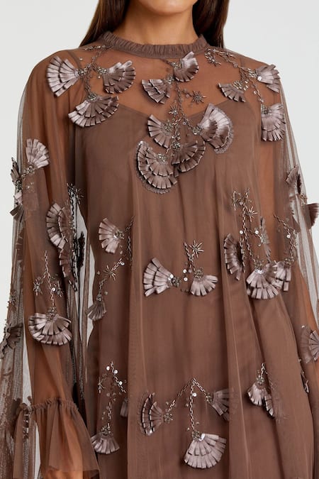 Mac Duggal Brown Sequin Embroidered Mini Dress 