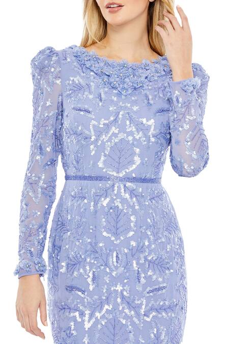 Mac Duggal Purple Polyester Sequins, Beads Round Neck Embroidered And Midi Dress Online at Aza Fashions Mac Duggal_Purple Polyester Sequins, Beads Round Neck Embroidered And Midi Dress _Online_at_Aza_Fashions