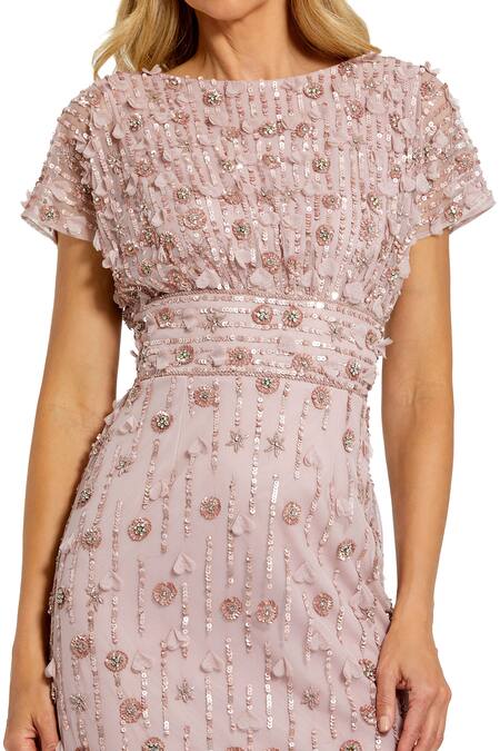 Mac Duggal Pink Polyester Sequins Round Neck Floral Embroidered Midi Dress Online at Aza Fashions Mac Duggal_Pink Polyester Sequins Round Neck Floral Embroidered Midi Dress _Online_at_Aza_Fashions