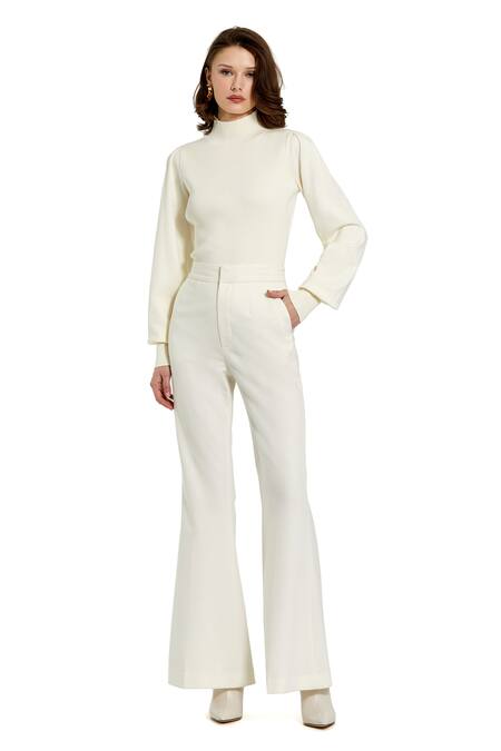 Mac Duggal_Ivory Ramie Turtle Neck Ribbed Sweater _Online_at_Aza_Fashions