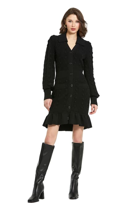 Mac Duggal Black Geometric Pattern Knitted Dress 