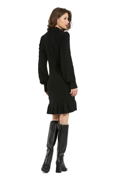 Mac Duggal Black Geometric Pattern Knitted Dress 