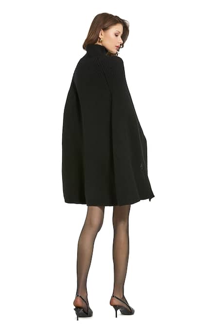 Shop Mac Duggal Black Polyester Turtle Neck Cape Sleeve Mini Dress at Aza Fashions Shop_Mac Duggal_Black Polyester Turtle Neck Cape Sleeve Mini Dress _at_Aza_Fashions