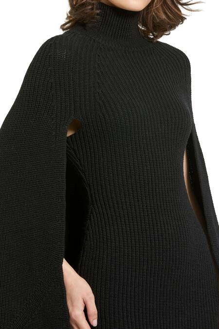Mac Duggal Black Polyester Turtle Neck Cape Sleeve Mini Dress Online at Aza Fashions Mac Duggal_Black Polyester Turtle Neck Cape Sleeve Mini Dress _Online_at_Aza_Fashions