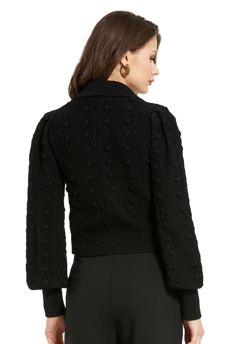 Mac Duggal Geometric Pattern Bobble Knit Cardigan 