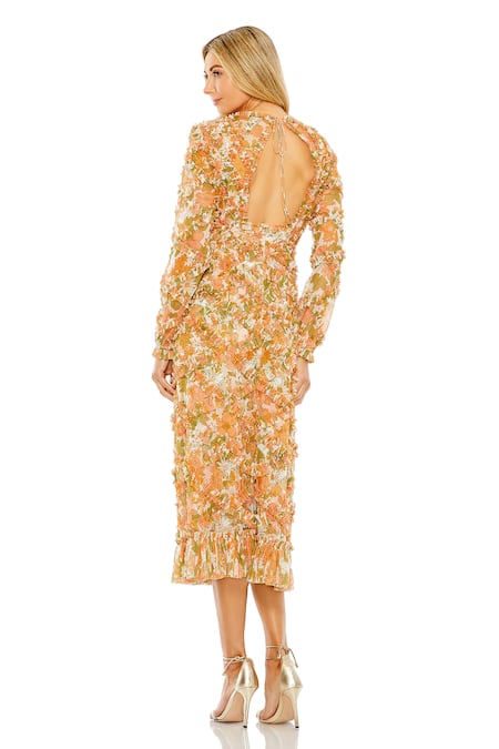 Mac Duggal Floral Printed V-Neck Midi Dress 